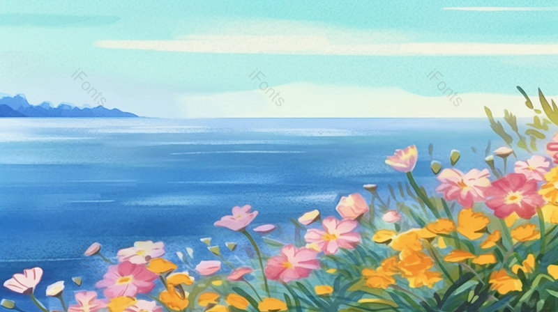 唯美清新自然风景花朵海边插画手绘背景壁纸,插画/手绘图,插画/手绘图库,插画/手绘图下载,插画/手绘